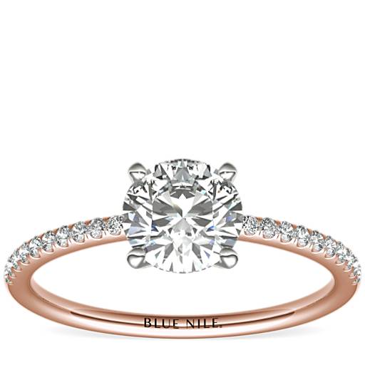 Petite Micropave Diamond Engagement Ring In 14k Rose Gold 1 10 Ct